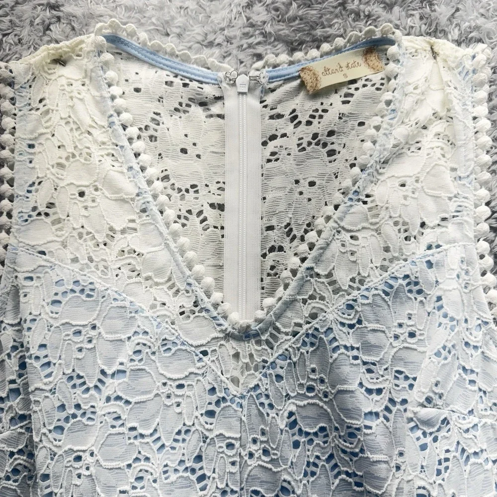 Altar'd State Light Blue Lace A-Line Dress Sleeveless V-Neck Knee Length Small